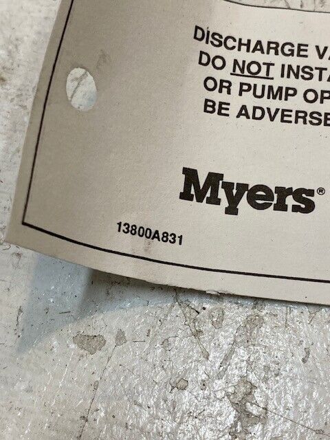 Myers 11903A003K Discharge Valve 13800A831