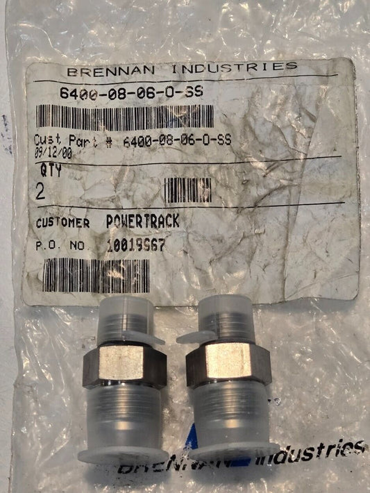 2 Quantity of Brennan Industries 6400-08-06-O-SS 3/8" Flare x 3/8" ORB Fittings