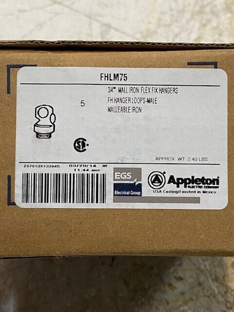 5 Quantity of Appleton FHLM75 3/4" Wall Iron Flex Fix Hangers (5 Quantity)