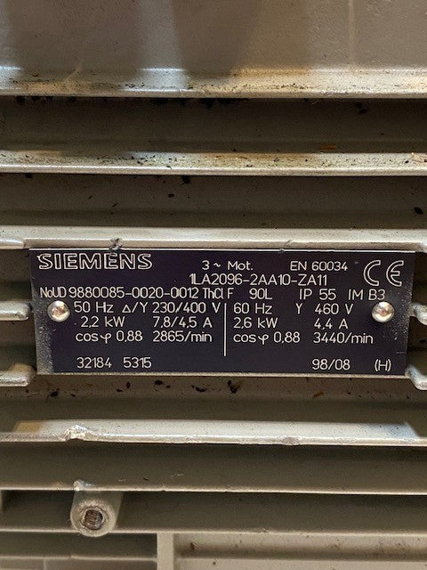 Siemens Motor 1LA2096-2AA10-ZA11 | 50 Hz | 230/400 V