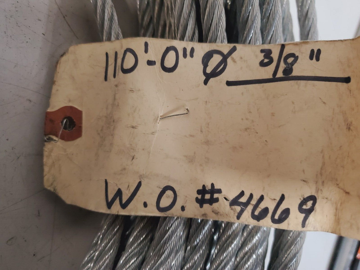 Steel Wire Cable W.O. # 4669 | 110' | 3/8" Diameter