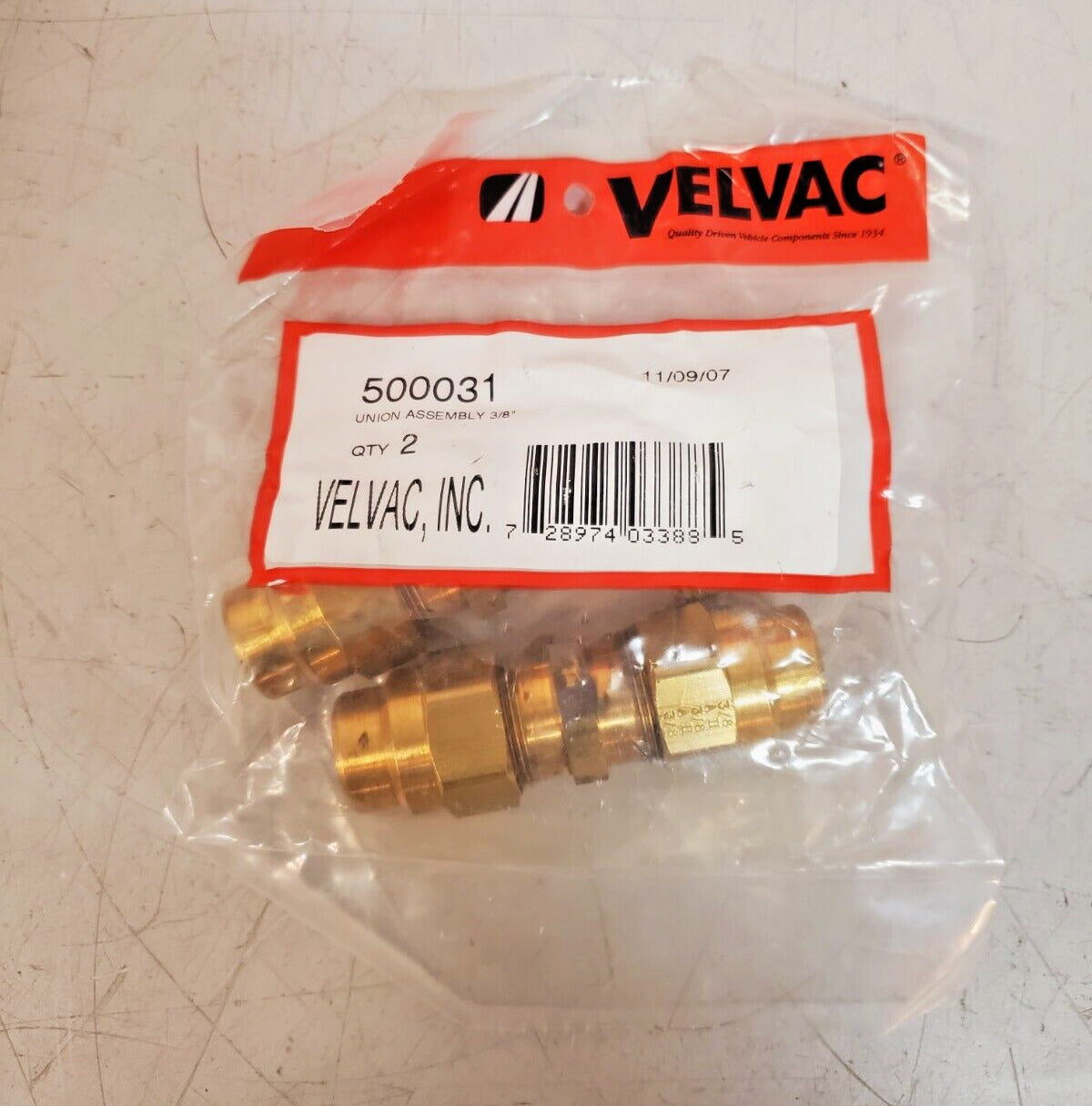 2 Qty. of Velvac Reusable Air Hose Fittings Union Assembly 3/8" | 500031 (2 Qty)