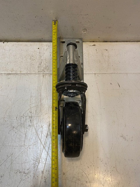 Heavy Duty Spring Loaded Gate Caster 6" Rubber on Cast Iron Wheel 150x50