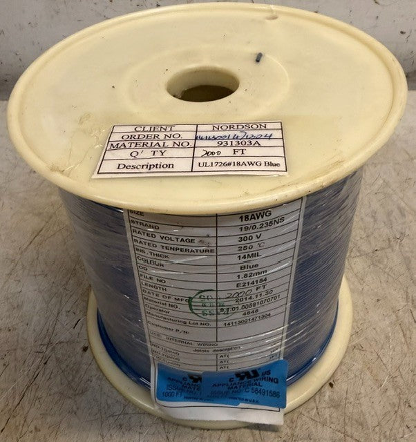 Nordson Teflon Appliance Wire 2000Ft 18 AWG, AWM 1726 Electrical Hookup Wire