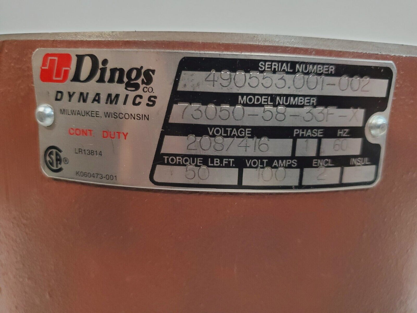 Dings Dynamics Standard Brake Torque 73050-58-33F-X  H070103-006  LR13814 | 50LB