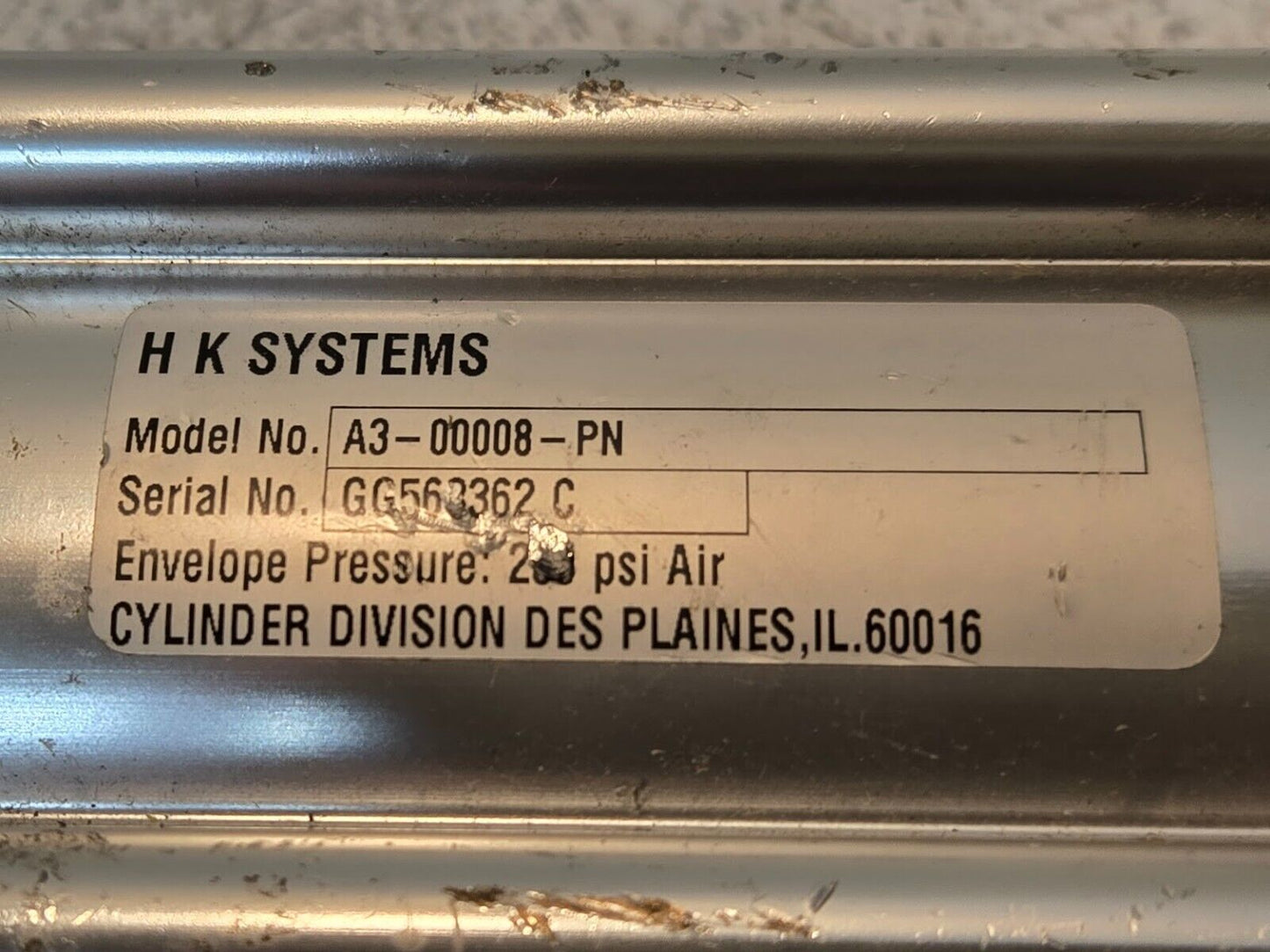 H K Systems Pneumatic Cylinder A3-00008-PN | GG563362 C | 200 PSI