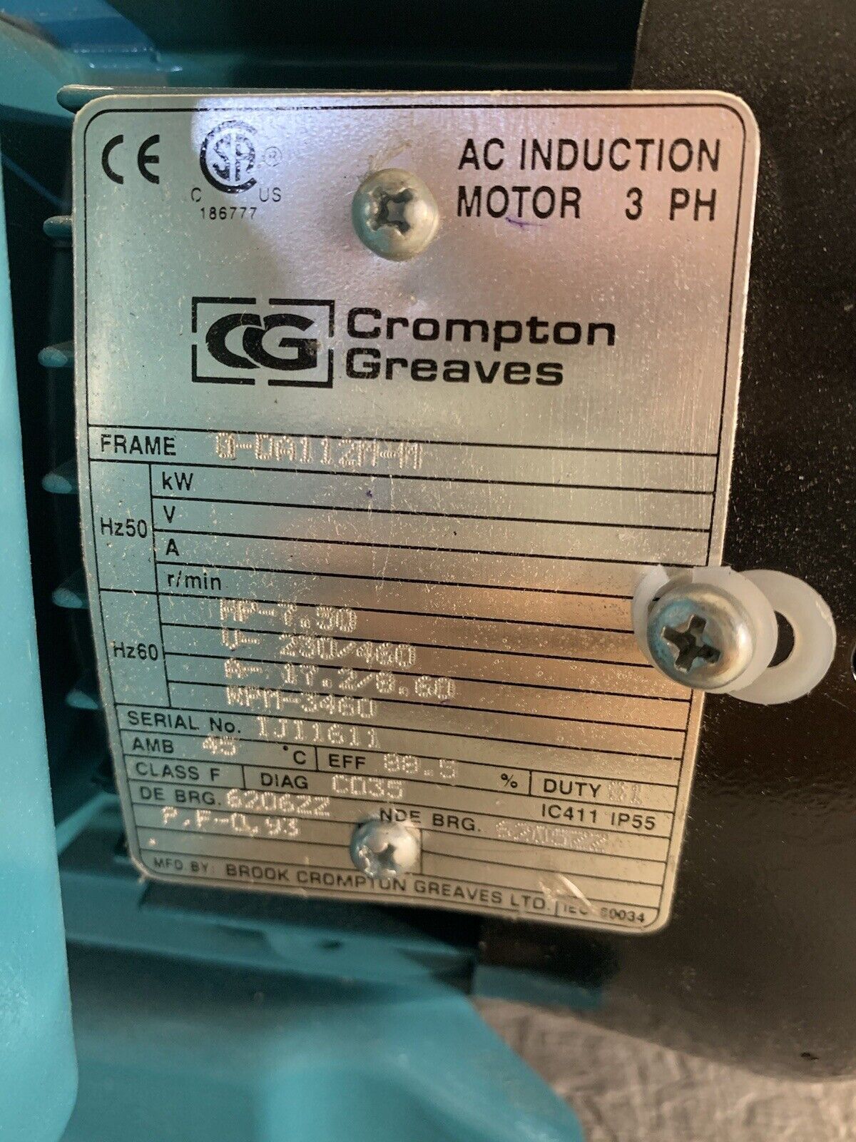 Brook Crompton AC Induction Motor 7.5HP 230/460V 17.2/8.60A