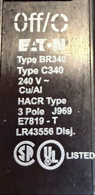 Eaton BR340, 3 Pole Plug-On Thermal Magnetic Minature Overload Protection