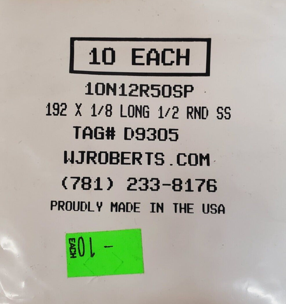 50 Qty. of WJ ROBERTS Round Spacers 10N12R50SP | 192 X 1/8 Long 1/2 RND (50 Qty)