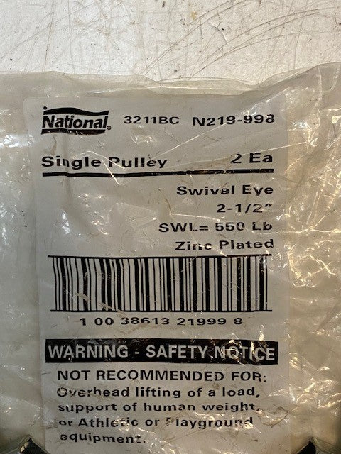 2 Quantity of National 3211BC 2-1/2" Single Pulley Swivel Eyes (2 Quantity)