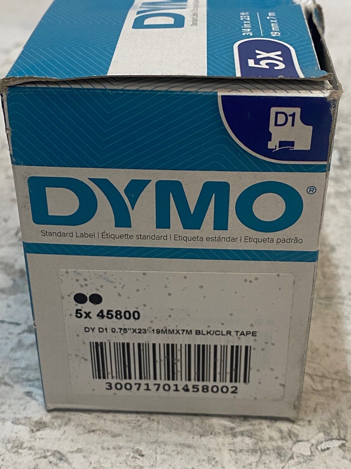 5 Dymo D1 Polyester Label Tape Black on Clear 3/4in x 23ft (5 Quantity)