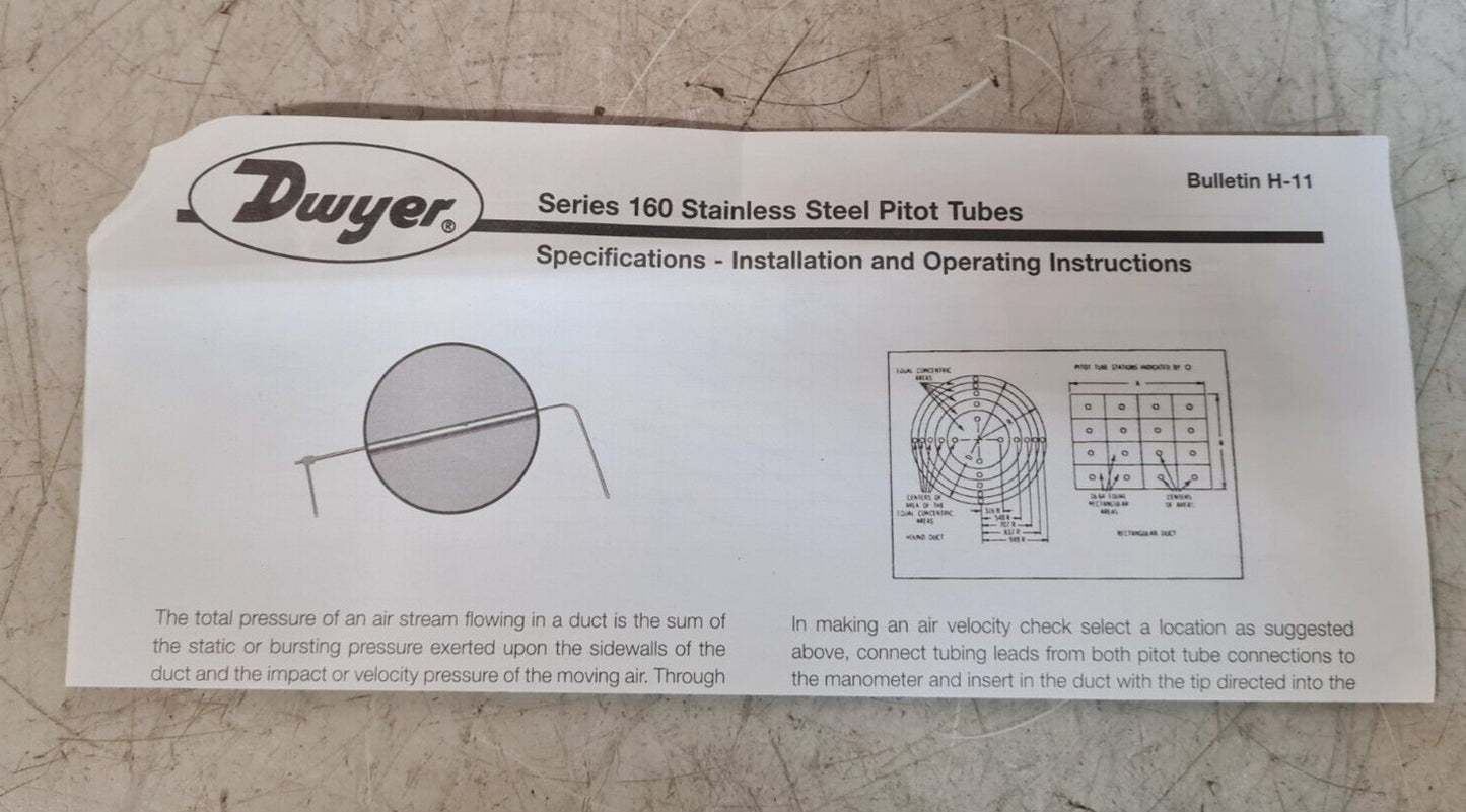 Dwyer Series 160 Stainless Steel Pitot Tube T/8Z