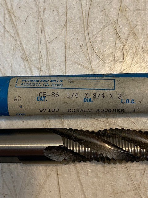 Putnam End Mills 97108 Carbide Cobalt Rougher CB-86 | 3/4 x 3/4 x 3 Flute 4