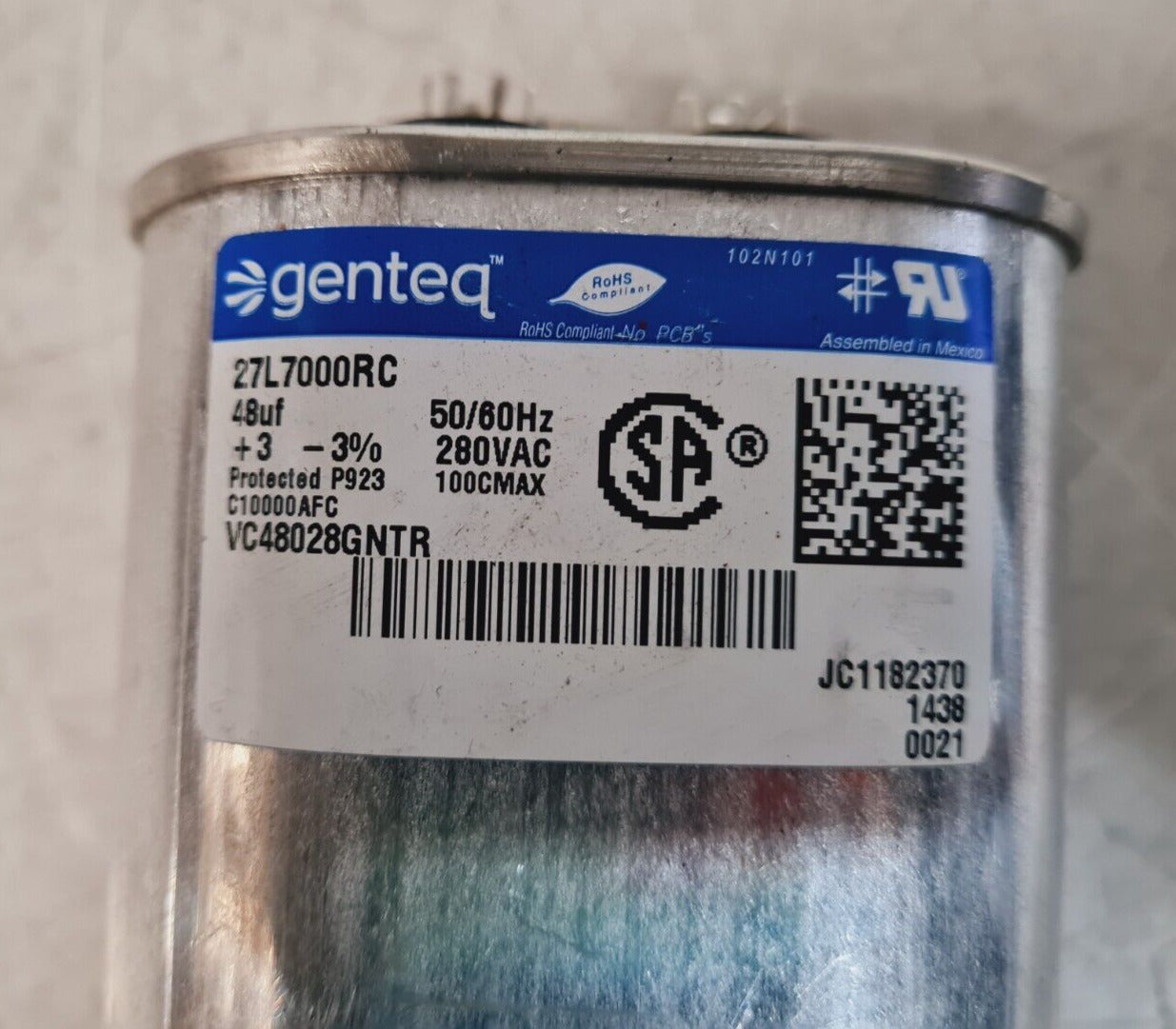 Genteq Motor Run Capacitor 27L7000RC | VC48028GNTR | JC1182370 | 1438 | 0021