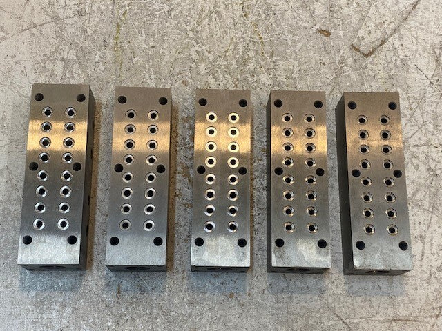 5 Qty of Manifolds 6-1/8" x 1-7/8" x 1-5/8" 20mm ID 9mm/6mm/5mm Holes (5 Qty)
