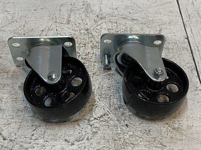 2 Pack of Swivel Caster Steel Wheels 95mm Base 86mm OD 29mm Treadwidth (2 Qty)