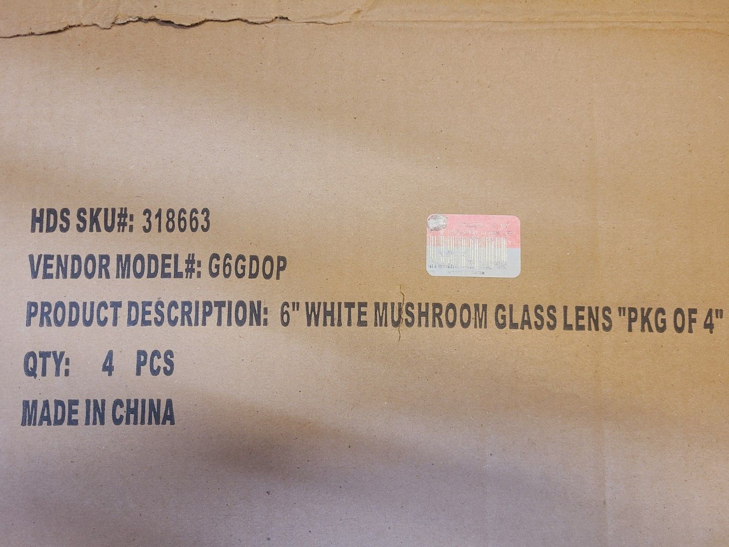 4 Quantity of 6" White Mushroom Glass Lenses 318663 (4 Qty)