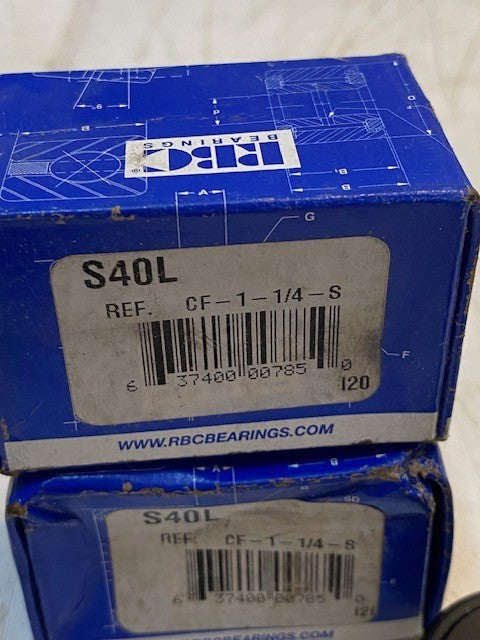 2 Quantity of RBC Bearings S40L Flat Cam Followers CF-1-1/4-S (2 Quantity)