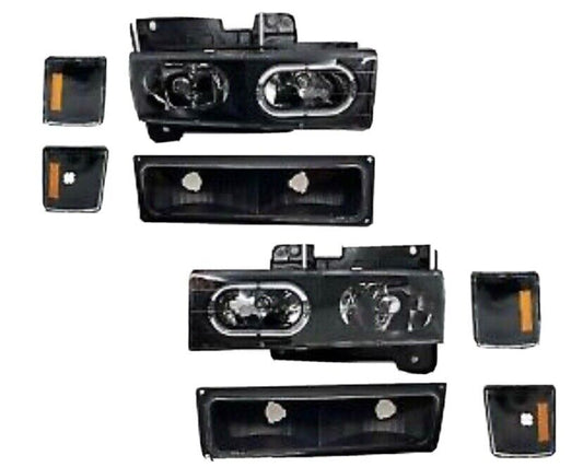 Black Halo Headlights + Park Signal Lights for 1992-2000 Chevy Full Size