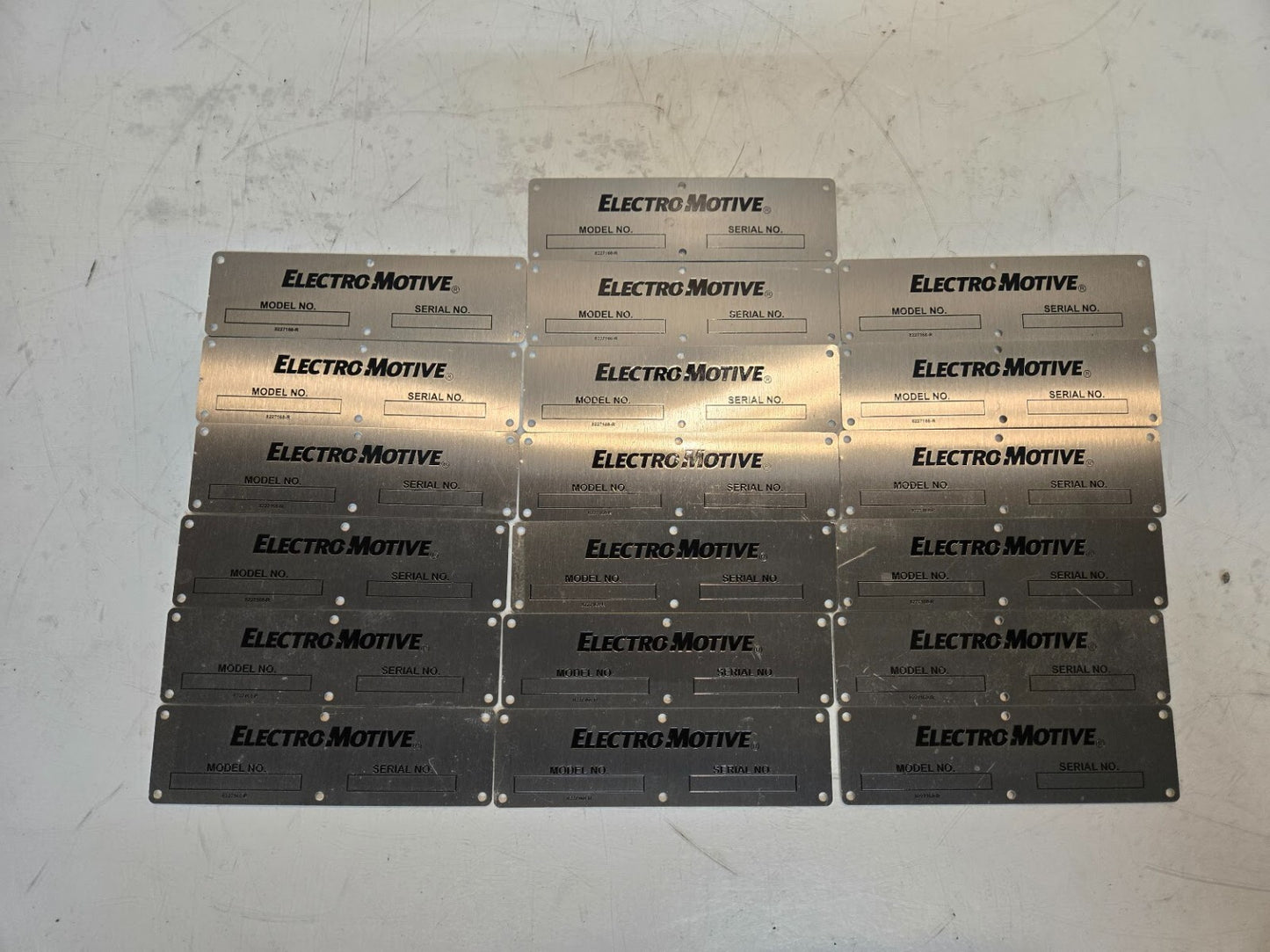 19 Quantity of Electromotive Nameplates 8227168-R | 5.5" x 1.5" (19 Quantity)