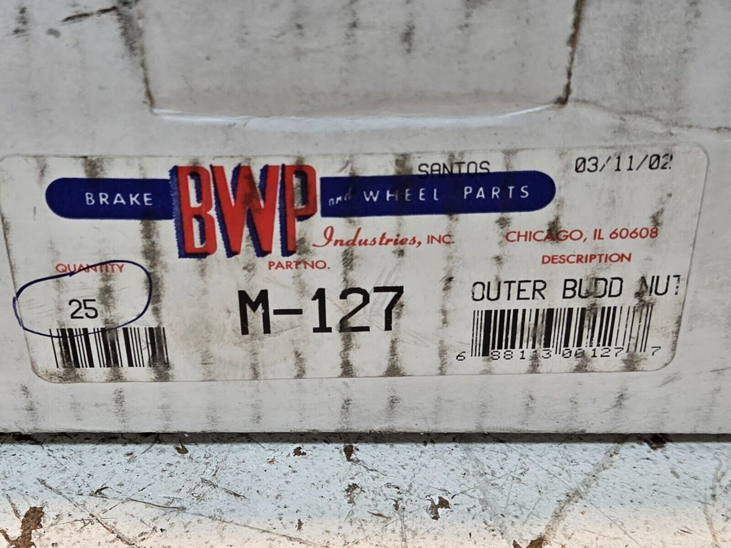 25 Quantity of BWP M-127 Outer Budd Nuts LH 688113001277 (25 Quantity)