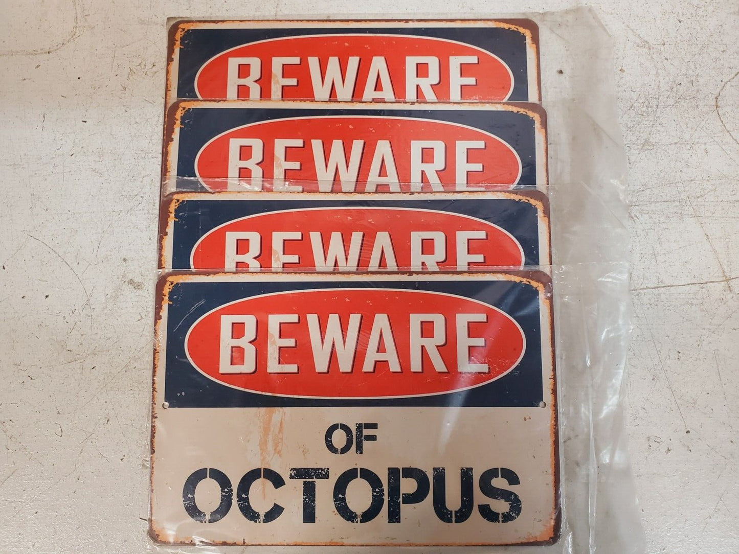 4 Qty  Beware of Octopus Chic Rustic Retro Signs 8"x12" (4 Qty)