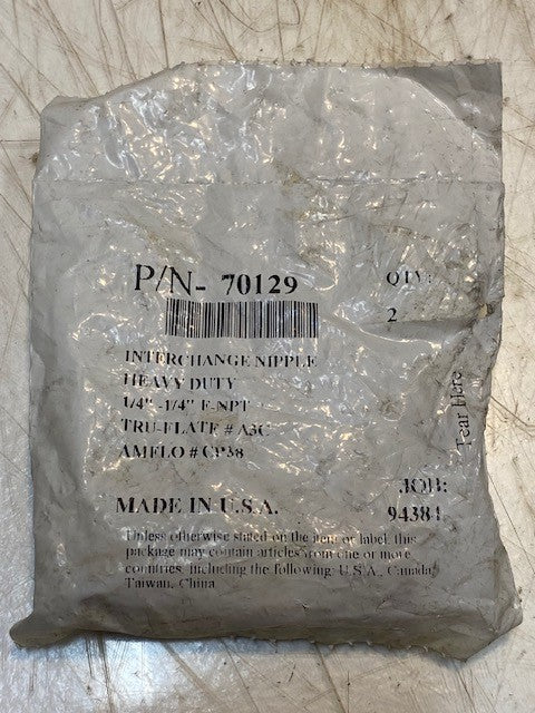 Bag of 2 Heavy Duty Quick Disconnect Interchange Nipples 1/4"-1/4" F-NPT 70129