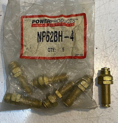 6 Qty of Power Products NP62BH-4 Brass Frame Nipple Bulkhead Unions (6 Qty)