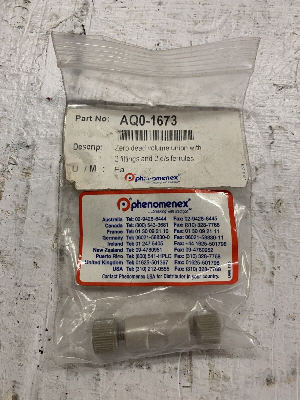 Phenomenex Zero Dead Volume Union with 2 Fittings and 2 D/S Ferrules AQ0-1673