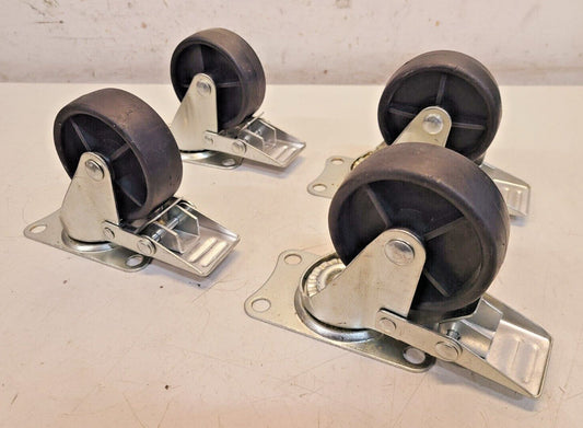 4 Quantity of Heavy Duty Plastic Casters with Brake 3" Diameter (4 Qty)