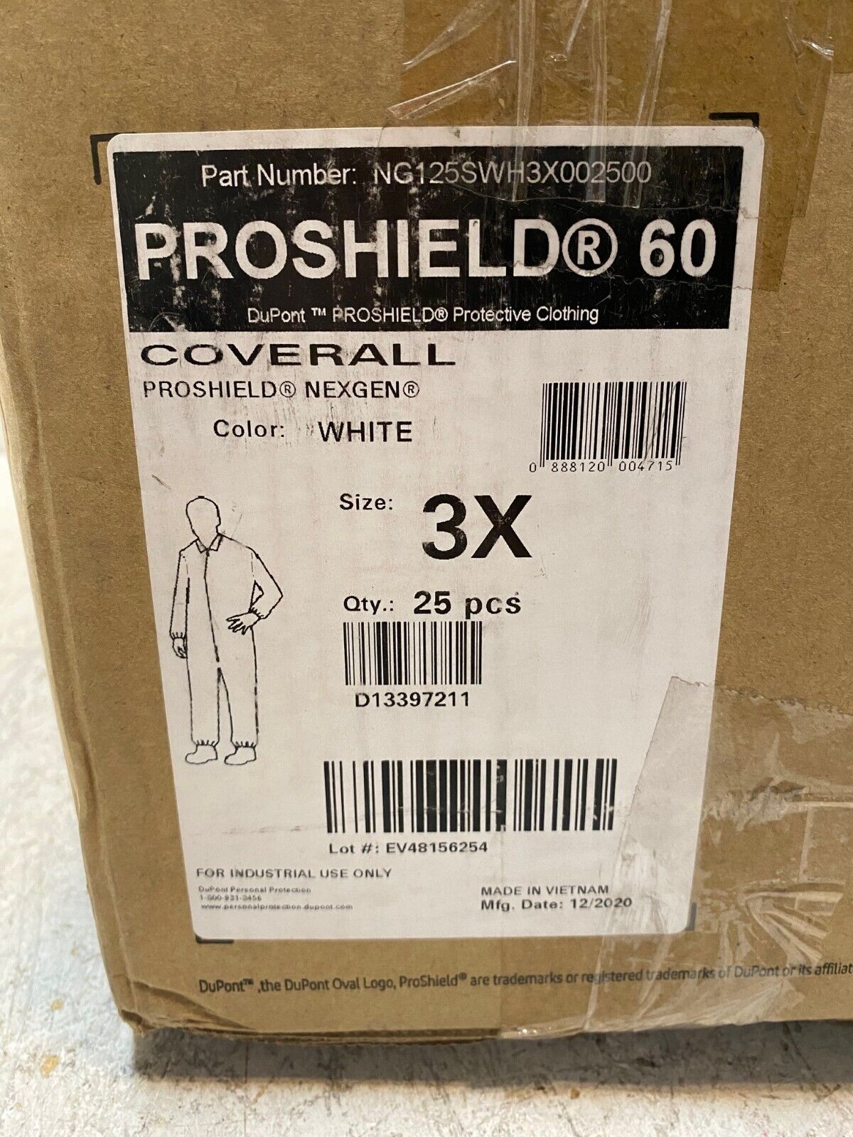 Box of 25 Dupont Proshield Nexgen White Collared Disposable Coveralls Size 3X