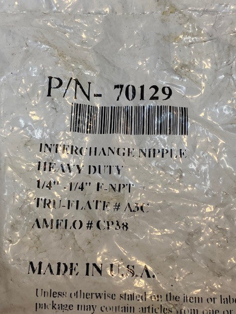 Bag of 2 Heavy Duty Quick Disconnect Interchange Nipples 1/4"-1/4" F-NPT 70129