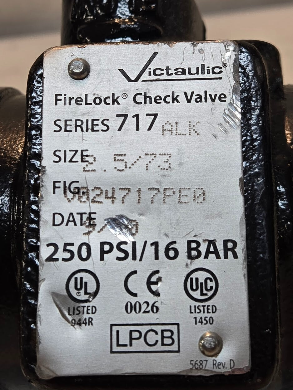Victaulic FireLock 2.5" Check Valve 717 ALK | V024717PE0 | 250 PSI 16 BAR | LPCB