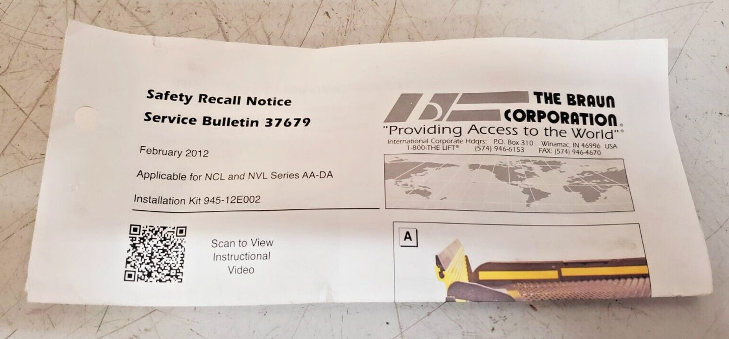 Braun Roll Stop Bracket Kit for Model NCL / NVL Series AA-DA | 945-12E002