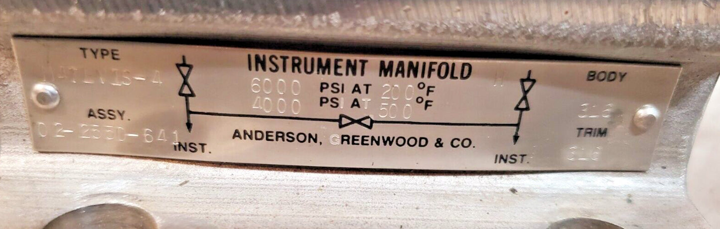 Anderson Greenwood Instrument Manifold M4TVIS-4 | 02-2550-641 | 6000 PSI