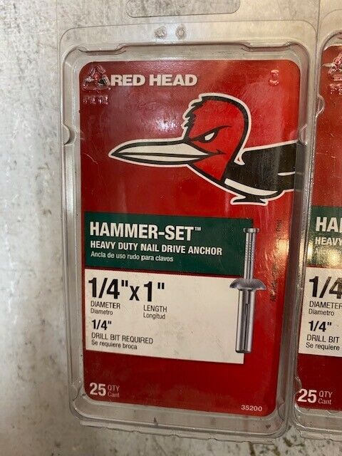 125 Quantity of Red Head Hammer-Set Nail Drive Anchors 1/4" x 1" (5 Boxes of 25)