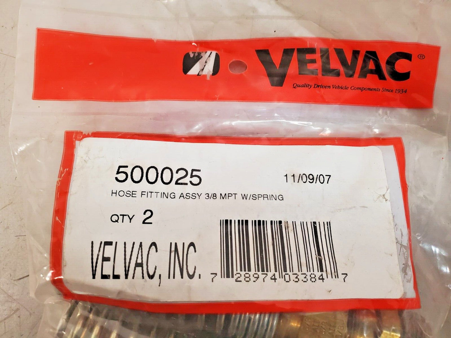 4 Packs of 2 units Velvac Hose Fittings Assy 3/8 MPT 500025 & 500019  (8 Qty)