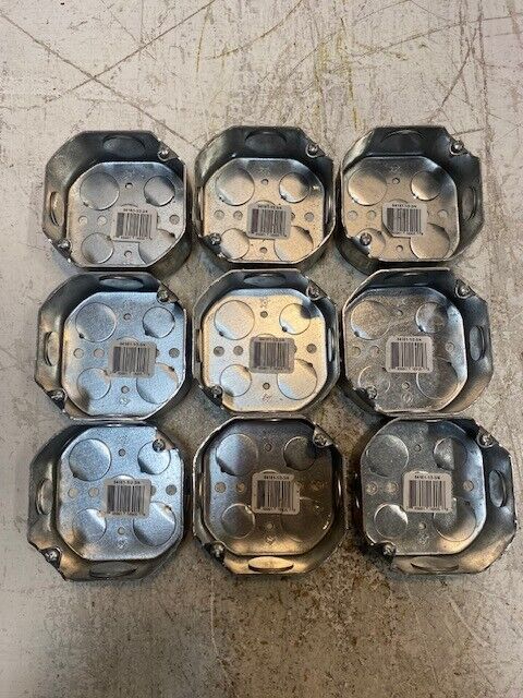 9 Qty of Electrical Ceiling Octagon Steel Silver Boxes 54151-1/2-3/4 (9 Qty)