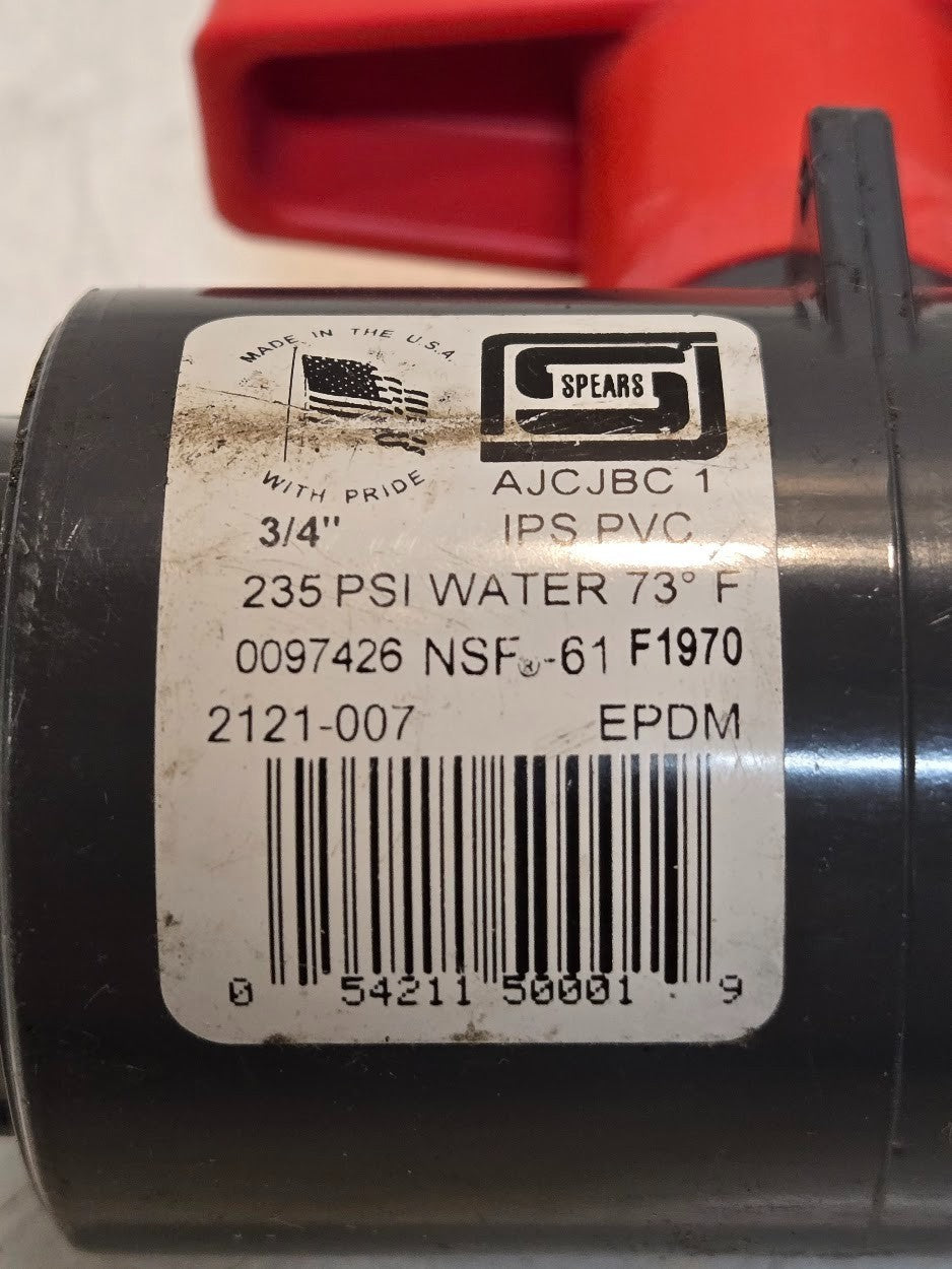 Spears 3/4" SCH 80 PVC Ball Valve 2121-007 | 235 PSI 73F | 0097426 | NSF-61