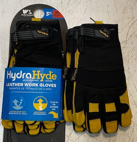 6 Pairs of Hydra Hyde Leather Work Gloves Size Medium Water Resistant 1863546