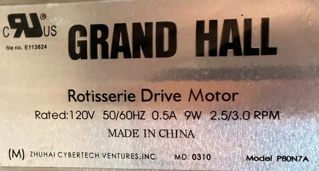 Grand Hall Rotisserie Drive Motor Stainless Steel 120V | P80N7A Replacement