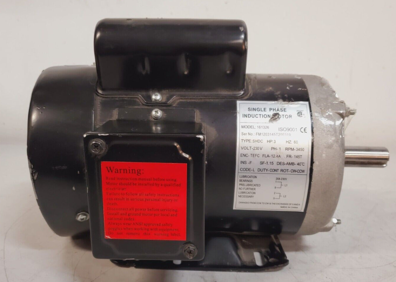 Cuilvu Electric Motor 161326 | FM1203145T200319 RPM 3450 FR 145T 230V HP3 | 60Hz