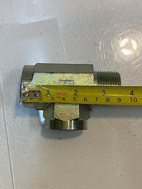 Hydraulic Tee 16 Fitting 33mm Male to 29mm Female 3-1/2" L 2-1/2" W