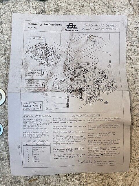 Bezares PTO 4000 Series Gasket Kit BZ-700 *Only Pictured Items Included*