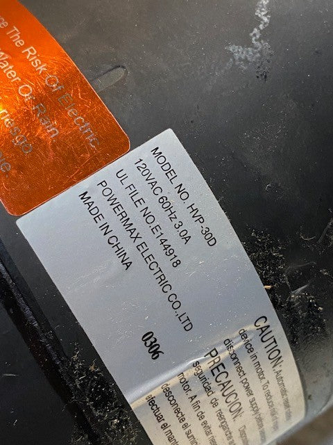 Powermax Qibao Fan Motor Model No. HVP-30D 120VAC 60Hz 3.0A