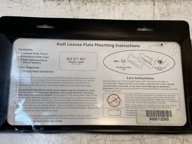 Audi TDI Diesel License Plate Frame 4-Hole Brushed Stainless Steel 4L0071801