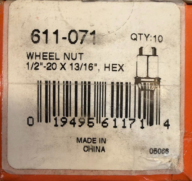 2 Quantity Box Of 10 Dorman Wheel Nut 611--071 | 1/2"-20 X 13/16" Hex Nuts