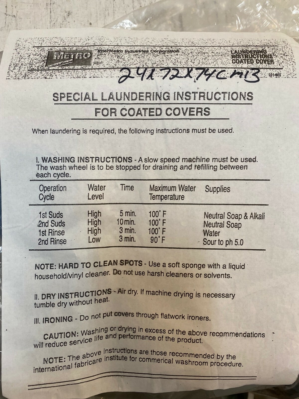 Metro 24x72x74CMB Mariner Blue Coated Waterproof Vinyl Shelf Cart & Truck Cover