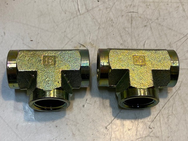 2 Quantity of Hydraulic Tee Pipe Fittings 16 | 29mm Bore 3-1/8" L (2 Quantity)