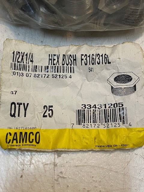 25 Quantity of Camco Hex Bushings F316/316L | 1/2x1/4 (25 Quantity)